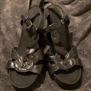 A2 Plush Black Wedge Sandals